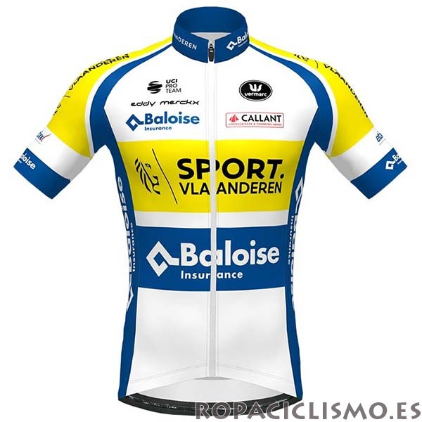2020 Maillot Sport Vlaanderen-baloise Tirantes Mangas Cortas Blanco Amarillo Azul